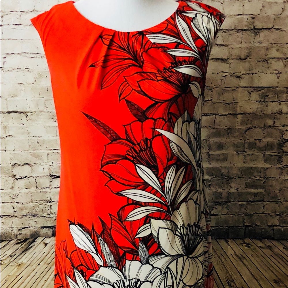 London Times Red Floral Sleeveless Dress Size 4